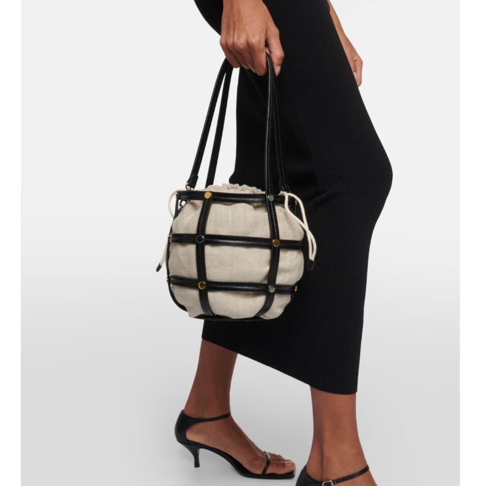 STAUD Ellie Leather-trimmed bucket bag Black NWT